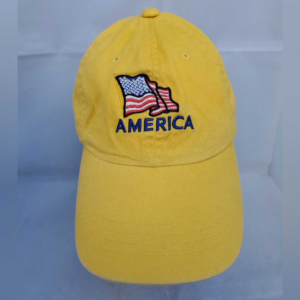 America Flag Hat Yellow with Red, White, & Blue Decoration Baseball Cap OSFM